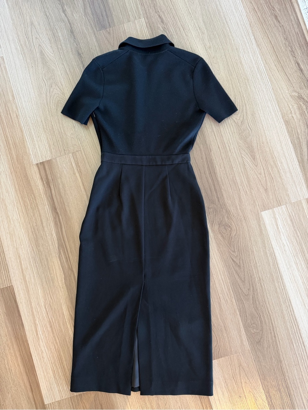 NEW Theory Black Short-Sleeve Midi DRESS - Picture 6 of 7